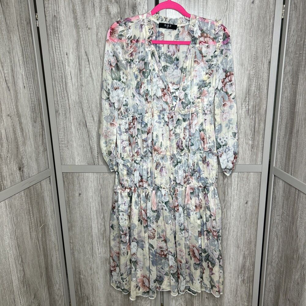 OPT Midi Floral Dress Chiffon Lined Long sleeves Size S